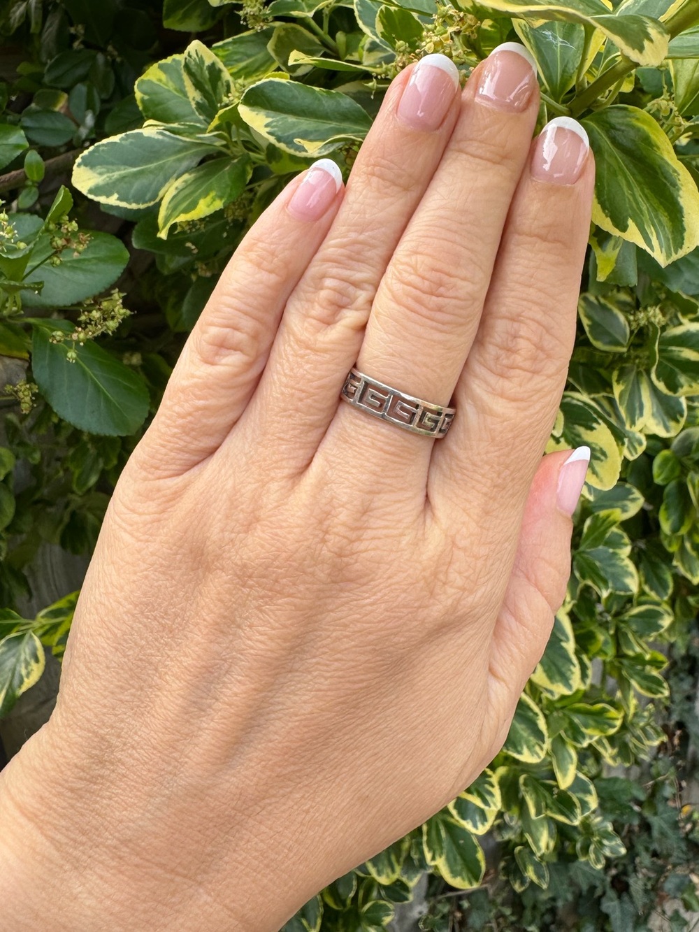 Sterling Silver Greek Key Band Ring - size 7
